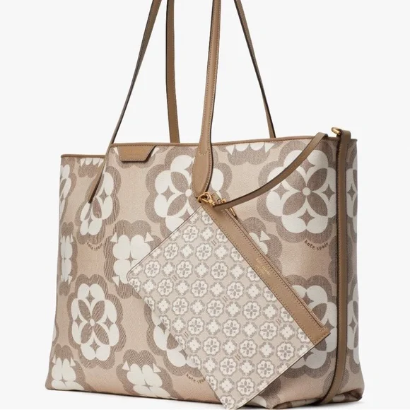 NWT Kate Spade ♠️ Flower monogram coated canvas tote natural multi w/pouch